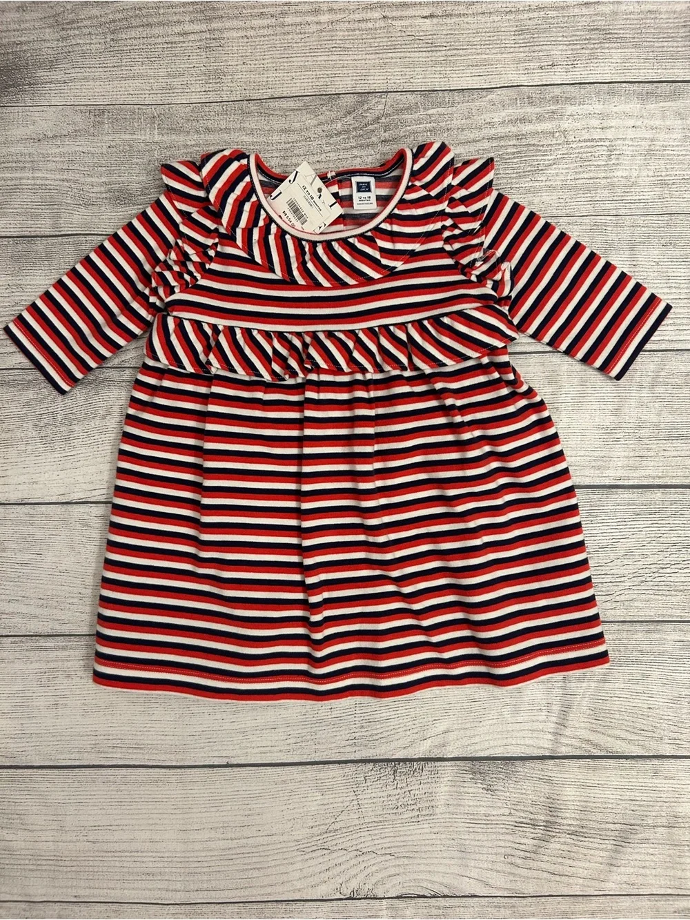 Janie and Jack Striped Ruffle dress size 12-18 months NWT